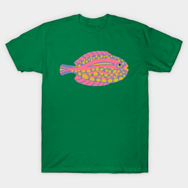 TROPICAL ZONE SINGLE SPOTTED FISH Coral Reef Undersea Ocean Sea Creatures in Bright Pink Purple Yellow on Green - UnBlink Studio by Jackie Tahara T-Shirt by UnBlink Studio by Jackie Tahara